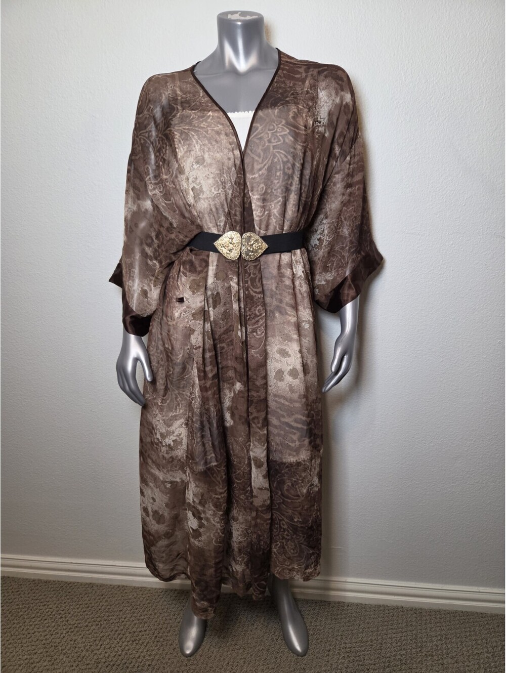Secret Womens Wrap Dress Kimono Brown Black Snakeskin 3/4 Sleeve Open Front  3XL
